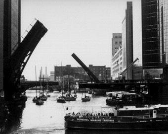 Chicago River Bridges Original Black and White Photograph Home Decor Gift Icon