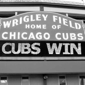 Chicago Cubs Wrigley Field Sign Black and White Photo Home Decor Gift Sports Baseball Icon