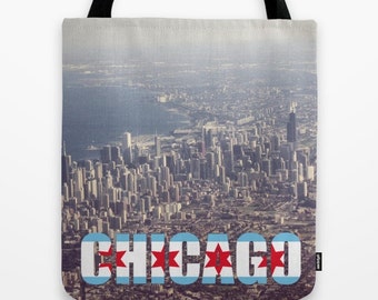 Chicago City Flag Text Photo Tote Bag