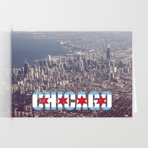 Chicago City Vlag met Tekst Kleur Foto Notitiekaart Housewarming Cadeau