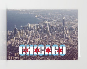 Chicago City Flag with Text Color Photo Notecard Housewarming Gift