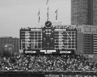 Chicago Cubs Wrigley Field Scoreboard Sign Black and White Photo Home Decor Gift Sports Baseball Icon