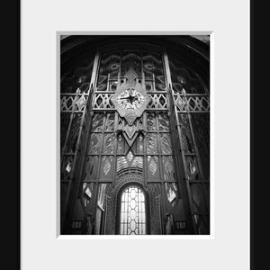 Clock in Guardian Building Detroit, Michigan Black and White Photo Architecture image 2