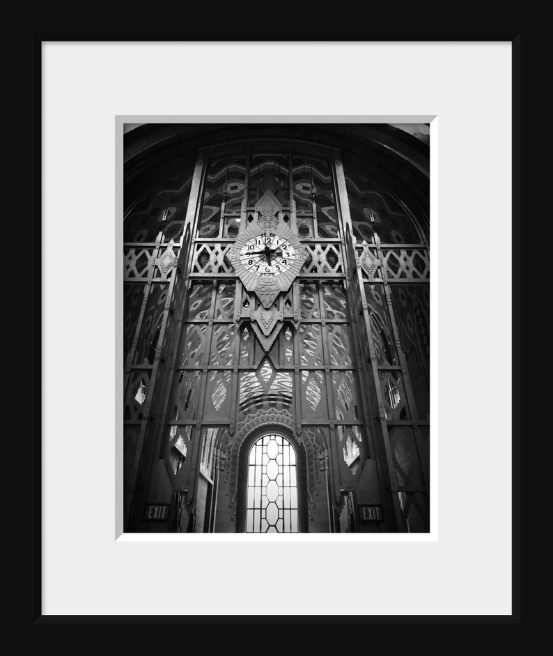 Clock in Guardian Building Detroit, Michigan Black and White Photo Architecture image 2