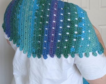 Colourful crochet scarf, wool blend