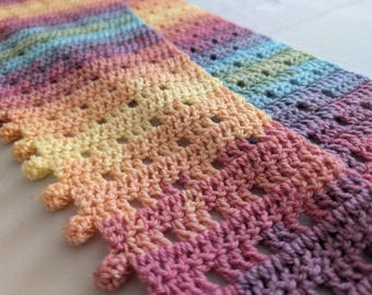 Colourful crochet scarf, wool blend
