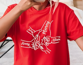 Personalized Mom Comfort Colors Shirt, Kids Names Holding Hands Tee