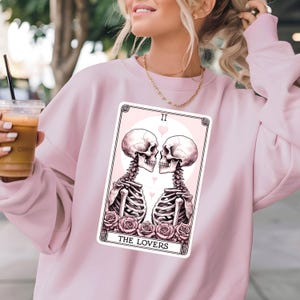 Carte de tarot Sweatshirt The Lovers, Sweat à capuche Skeleton Lovers, Pull Saint-Valentin, Sweat à capuche couple, Pull mystique, Sweat-shirt couple Saint-Valentin