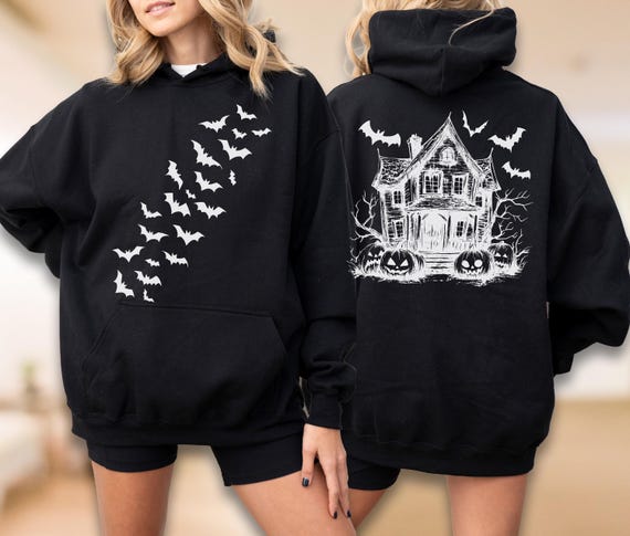 hooded sweatshirt oversized halloween sweatshirt Halloween Haunted Home Sweatshirt, Halloween Bat Hoodie, Ghost