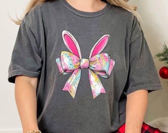 Comfort Colors Easter Coquette Bow Bunny Shirt, Cute Bunny Shirts, Cute Easter T-Shirt, Happy Easter Day Gift, Easter Vibes Tees, Rabbit Tee