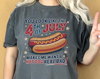 Funny Hot Dog 4th of July Shirt: Comfort Colors USA BBQ Tee