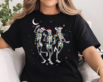 Christmas Skeleton T-Shirt Funny Holiday Tee for Family Santa Skeleton Gift