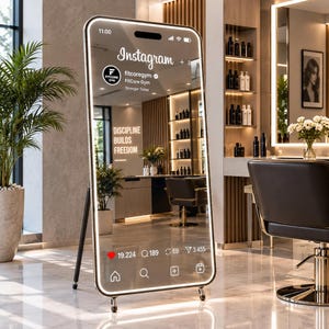 Instagram LED Mirror, Modern Smartphone Interface Backlit Wall Mirror, Unique Social Media Lighted Mirror for Barber Shop, Custom Decor