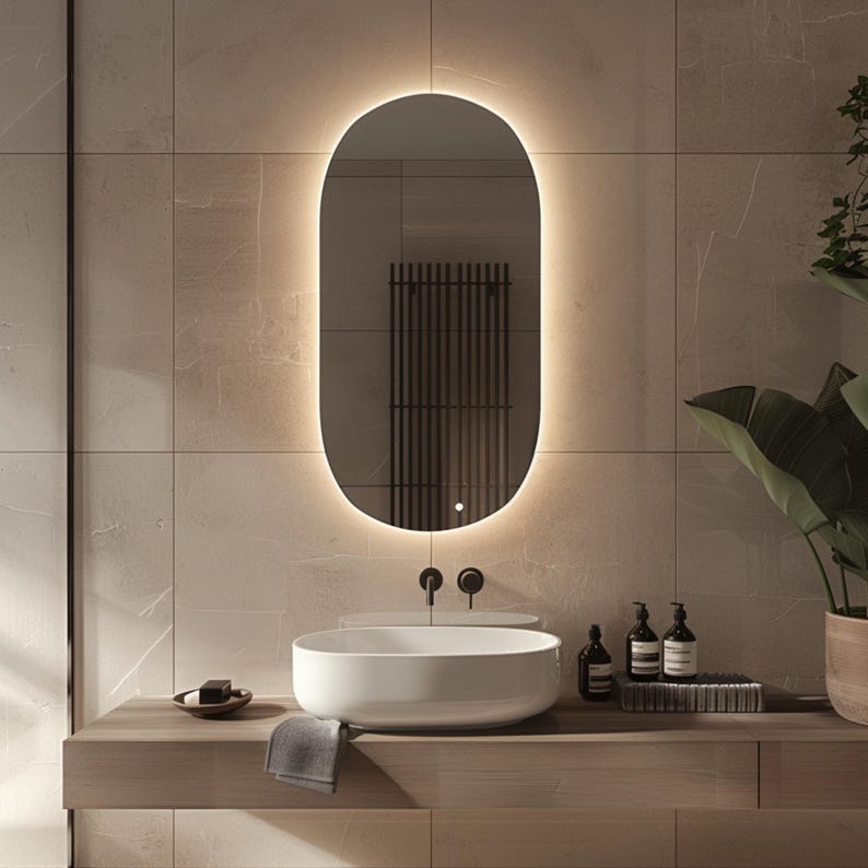 Oval Long Led Mirror, Bathroom Mirror, Sink Mirror, Bedroom Mirror, Hot/neutral/cold LED ...