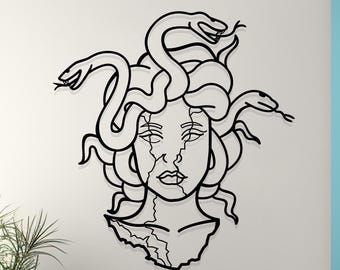 Medusa Metal Wall Art, Greek Mythology Minimalist Wall Art, Gaze Gift, Quirky Home Decor, Gorgon Game Room Decor, Serpent Hair Goddess Sign
