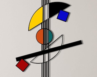 Mid Century Modern Metal Wall Art: Colorful Plexiglass Geometric Sculpture