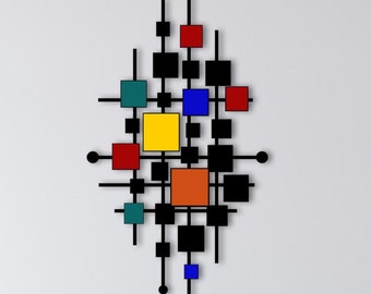 Geometric Metal & Plexiglass Wall Art: Colorful Abstract Sculpture