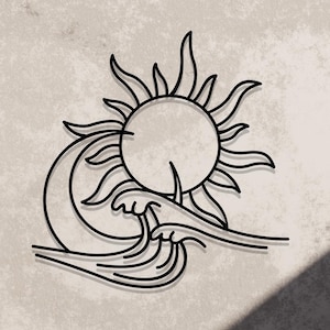 Sun, Moon & Wave Metal Wall Art: Nautical Celestial Decor, Sunshine Sign for Indoor / Outdoor