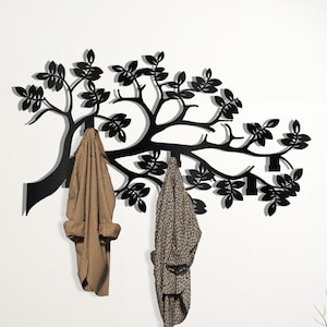 Large Metal Coat Rack, Tree Hooks Decor, Wall Mounted Coat Hanger Rack, Entryway Wall Art, Tree Metal Wall Decor, Christmas Metal Garden Art