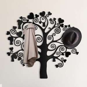 Heart Tree Wall Mounted Coat Rack, Tree Metal Wall Art, Nature Inspired Gift, Hat Rack, Towel Hooks,Key Holder for Wall,Christmas Tree Decor