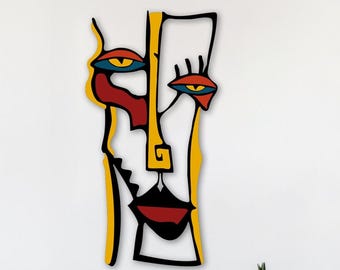 Picasso Face Metal Wall Art: Colorful Abstract Woman, Surrealist Decor