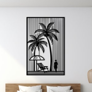Tropical Beach Metal Wall Art, Palm Tree Silhouette Metal Decor, Relaxing Beach Vacation Wall Hanging, Coastal Home Decor, Beach Lover Gift
