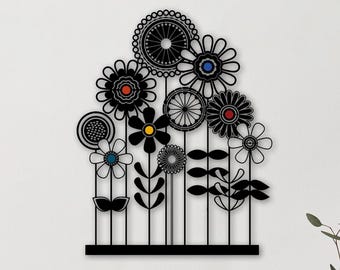 Wildflowers Metal Wall Art: Colorful Floral Sculpture, Maximalist Artificial Flowers Decor