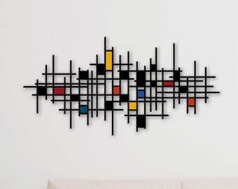 Colorful Metal Wall Art: Geometric Figures & Lines Sculpture, Creative Minimalist Decor