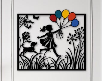 Girl with Colorful Balloons Metal Wall Art: Murakami Banksy Inspired Kids Room Decor