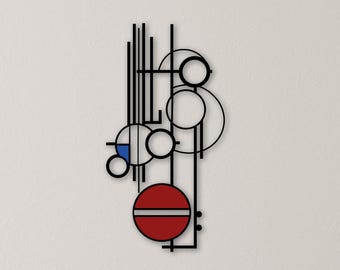 Colorful Mid Century Modern Metal Wall Art: Geometric Abstract Time Sculpture