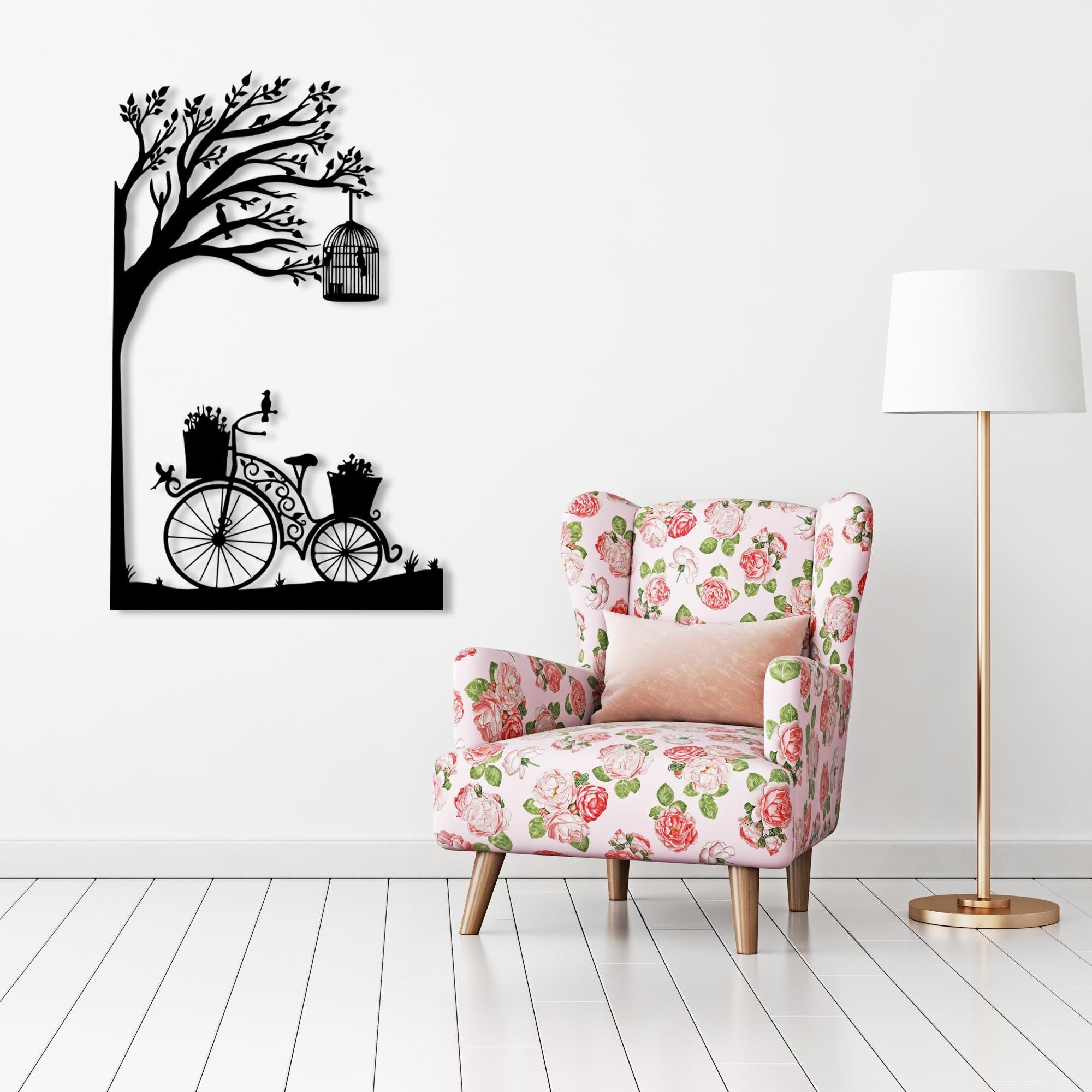 Bike Metal Wall Art: Laser Cut Bicycle, Tree Birdcage Sculpture