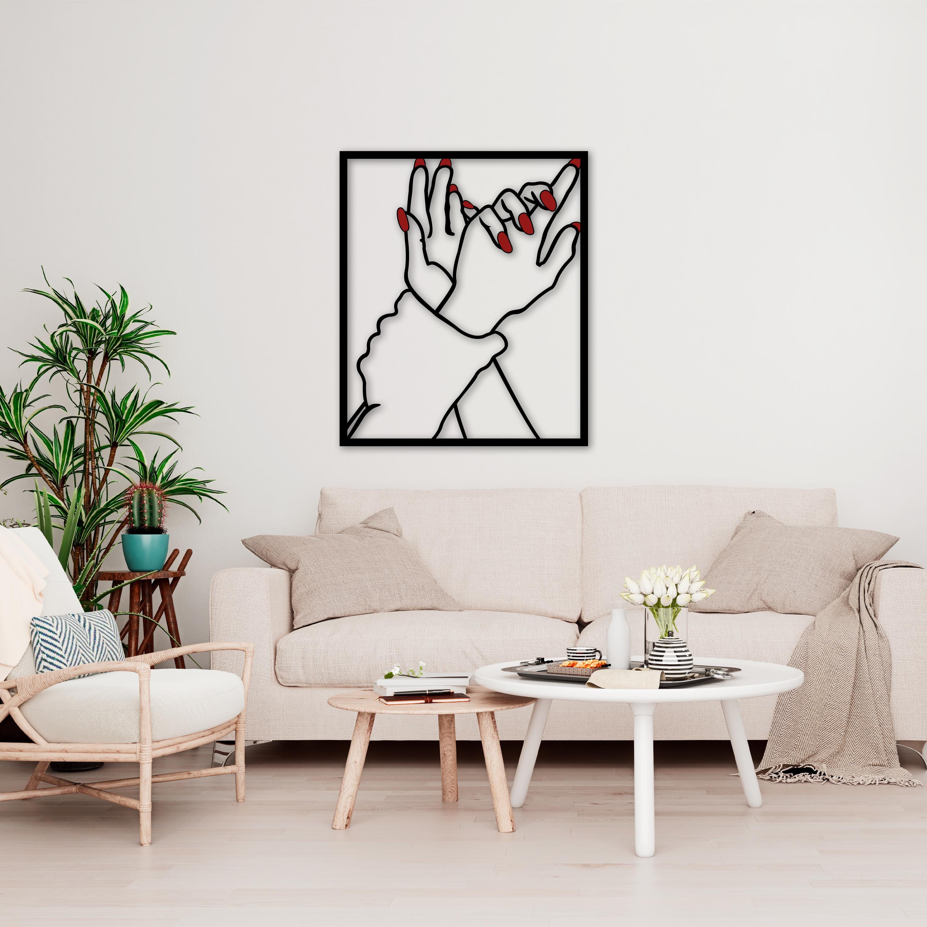 Couple Hands Metal Wall Art: Colorful Nail Polish Minimalist Bedroom Decor, Lover Gift