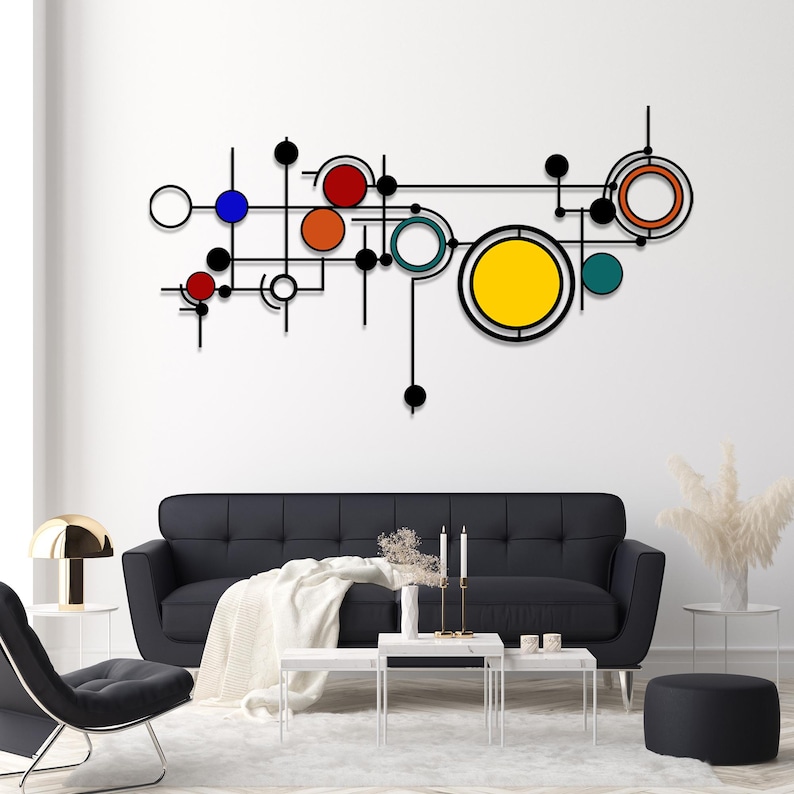 Geometric Metal Wall Art: Colorful Circles & Lines, Minimalist Japandi ...
