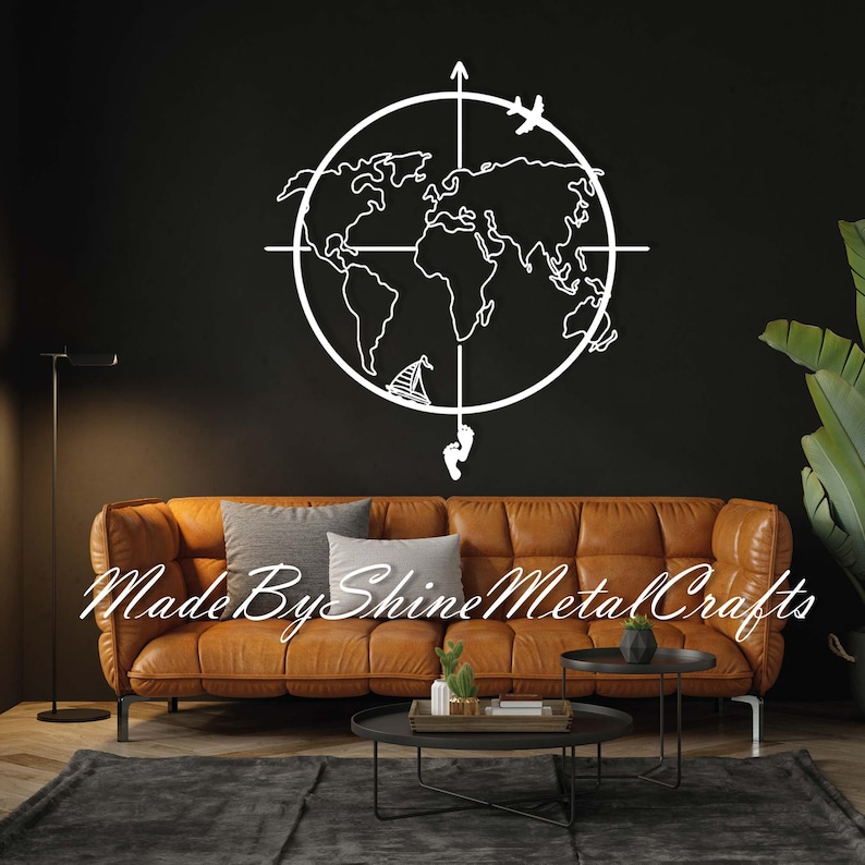 Compass World Map Metal Wall Art: Travel Decor - Etsy