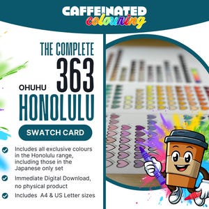 De complete 363 Ohuhu Honolulu Marker Swatch Card | A4 en US Letter digitale download pdf | Kleurclusters | Georganiseerde DIY-kleurkaart