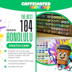 Cartão de Amostra de Marcador Ohuhu Honolulu 104 | Download Digital A4 em PDF | Tabela de Cores em Branco para Imprimir | Referência Organizada para Colorir Faça Você Mesmo
