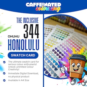 344 Ohuhu Honolulu Marker Swatch Card | Digitale pdf-download in A4-formaat | Bevat 24 exclusieve kleuren | Georganiseerde DIY-kleurkaart