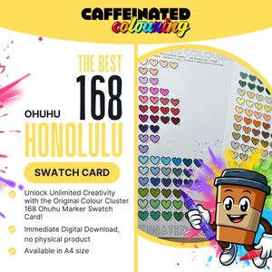 Stalenkaart Ohuhu Honolulu-markering 168 Ohuhu | Digitale pdf-download in A4-formaat | Kleurclusters | Georganiseerde DIY-kleurkaart