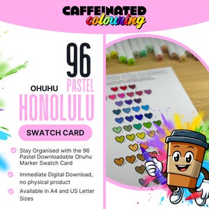 96 pastelkleurige Ohuhu Honolulu-marker staalkaart | Digitale pdf-download in A4- en US Letter-formaat|  Blanco kleurenkaart afdrukbaar | Kleurclusters