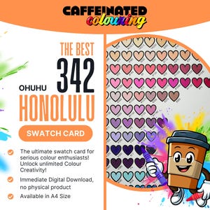 342 Ohuhu Honolulu Marker Swatch Card | Digitale pdf-download in A4-formaat | Bevat 22 exclusieve kleuren | Georganiseerde DIY-kleurkaart