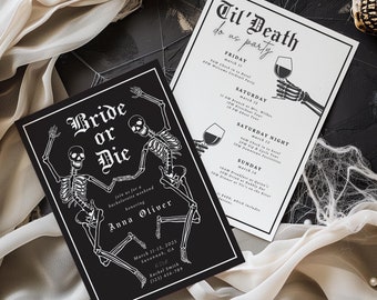 Gothic Bachelorette Invitation & Itinerary | Skeleton Theme (Digital Template)
