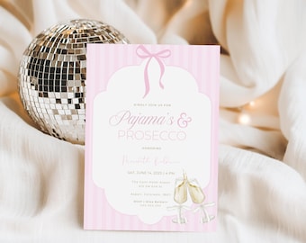 PJs and Prosecco Invitation | Editable Bachelorette Pajama Party Invite | Champagne Bridal Shower Printable
