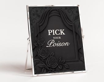 Pick Your Poison Bar Sign | Gothic Bachelorette Party Decor | Editable Halloween Drink Station Sign