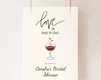 Love is Brewing Bridal Shower Welcome Sign | Coffee Theme (Editable Template)