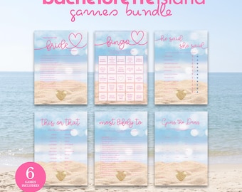 Juegos para despedidas de soltera en la isla: Tema de playa editable (descarga digital)