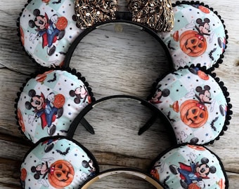 Handmade Mickey Halloween Ears: Checkered Spooky Mouse Headband
