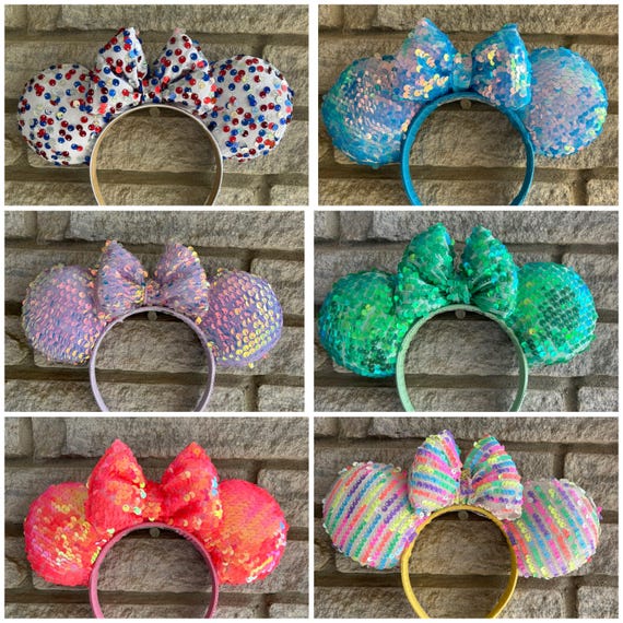 Purple Sequin Minnie Ears: Handmade Sparkly Headband - Etsy display picture 1
