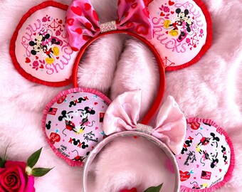 Valentine day inspired mickey ears Disney Minnie Mickey Ears Love Red Sequin White Heart  main image 4