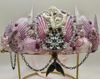 Iridescent Mystic Siren Crown - Handmade Mermaid Shell Tiara in Iridescent Purple and Pink