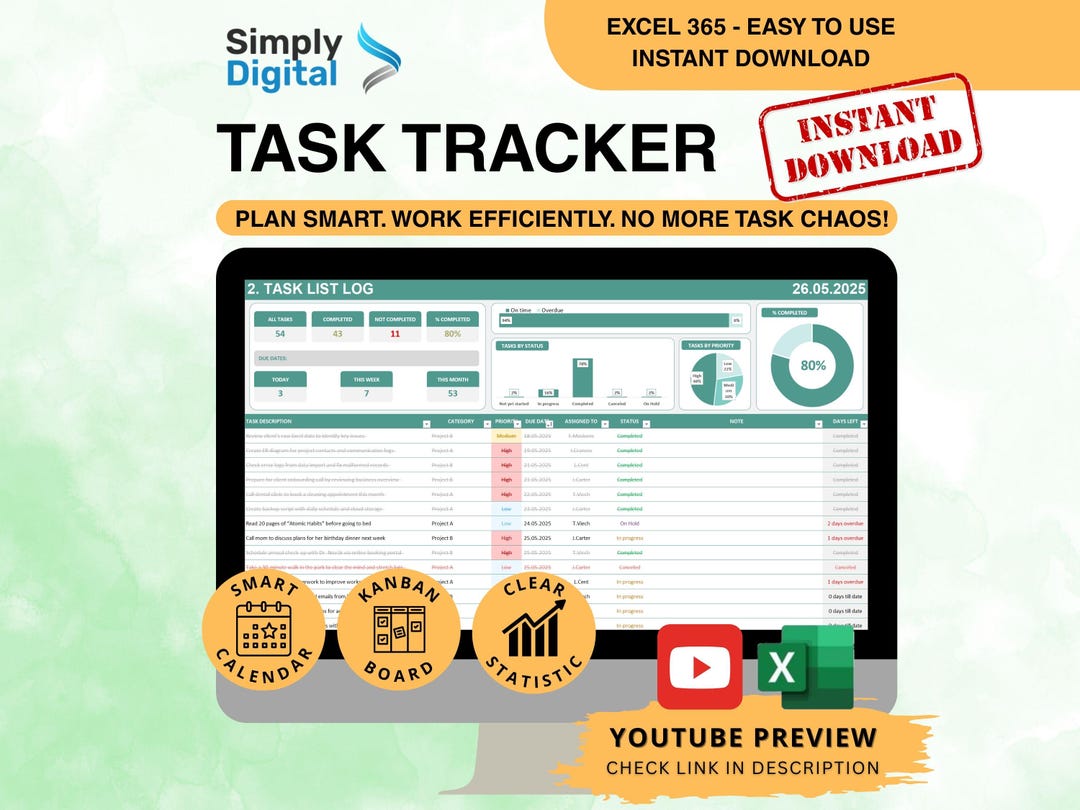 Task Tracker Excel Template All-in-one Daily Task Manager for Team ...